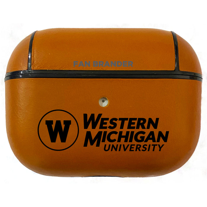 Fan Brander Tan Leatherette Apple AirPod Pro case with Western Michigan Broncos Black Primary Logo