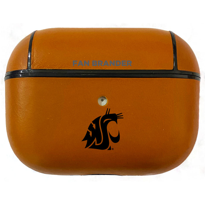 Fan Brander Tan Leatherette Apple AirPod Pro case with Washington State Cougars Black Primary Logo