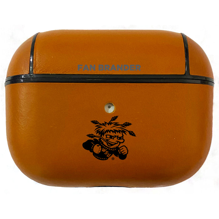 Fan Brander Tan Leatherette Apple AirPod Pro case with Wichita State Shockers Black Primary Logo