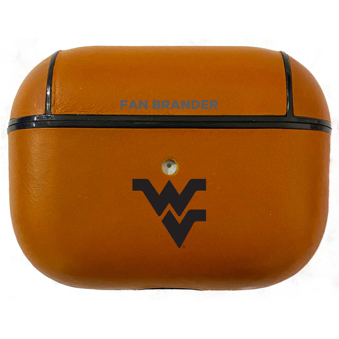 Fan Brander Tan Leatherette Apple AirPod Pro case with West Virginia Mountaineers Black Primary Logo