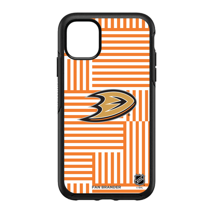 OtterBox Black Phone case with Anaheim Ducks Primary Logo on Geometric Lines Background