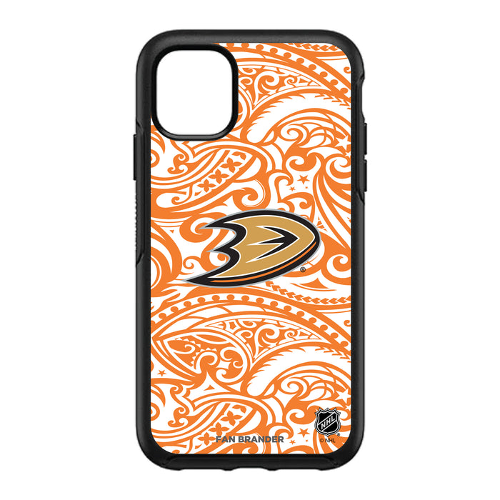 OtterBox Black Phone case with Anaheim Ducks Primary Logo With Team Color Tribal Background