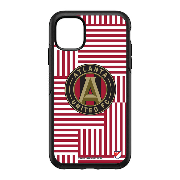 OtterBox Black Phone case with Atlanta United FC Primary Logo on Geometric Lines Background