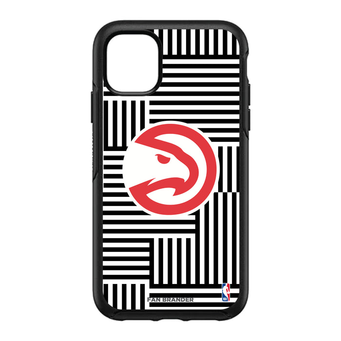 OtterBox Black Phone case with Atlanta Hawks Primary Logo on Geometric Lines Background