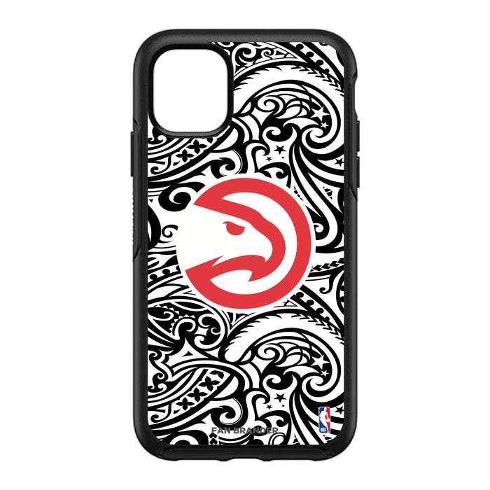 OtterBox Black Phone case with Atlanta Hawks Primary Logo With Team Color Tribal Background