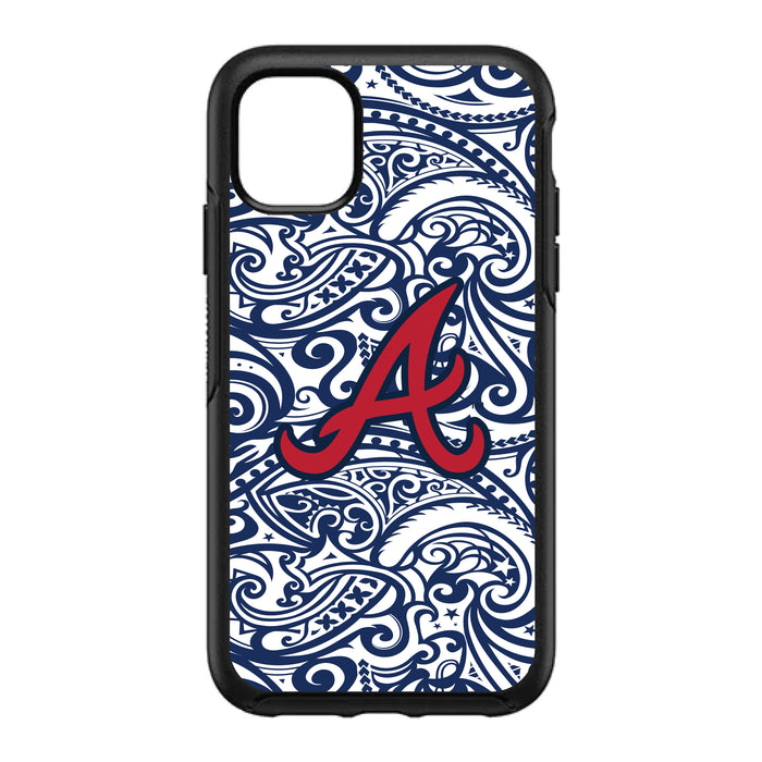 OtterBox Black Phone case with Atlanta Braves Primary Logo With Team Color Tribal Background