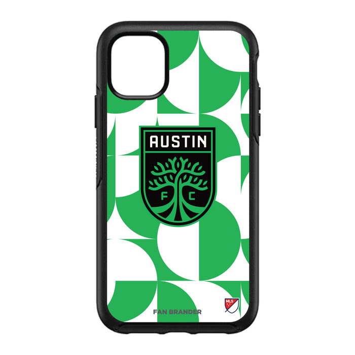 OtterBox Black Phone case with Austin FC Primary Logo on Geometric Circle Background