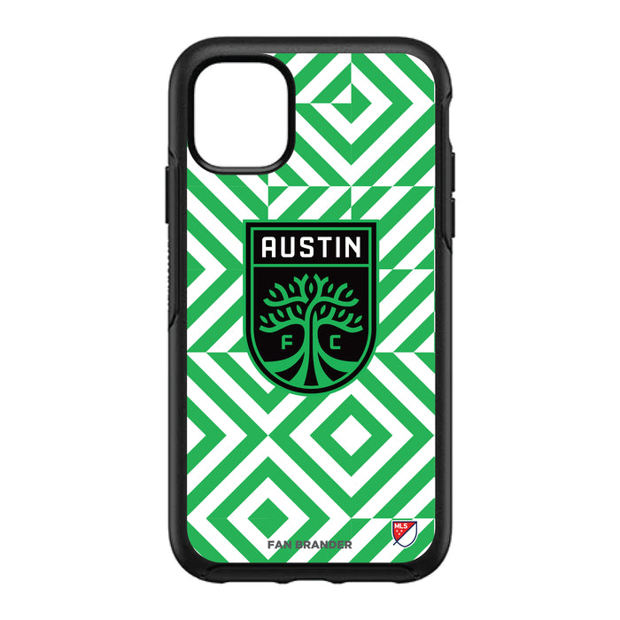 OtterBox Black Phone case with Austin FC Primary Logo on Geometric Diamonds Background