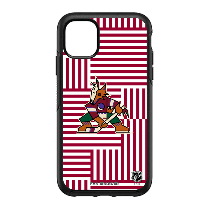 OtterBox Black Phone case with Arizona Coyotes Primary Logo on Geometric Lines Background