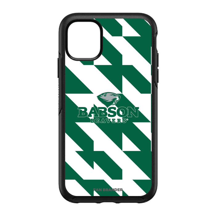 OtterBox Black Phone case with Babson University Primary Logo on Geometric Quad Background