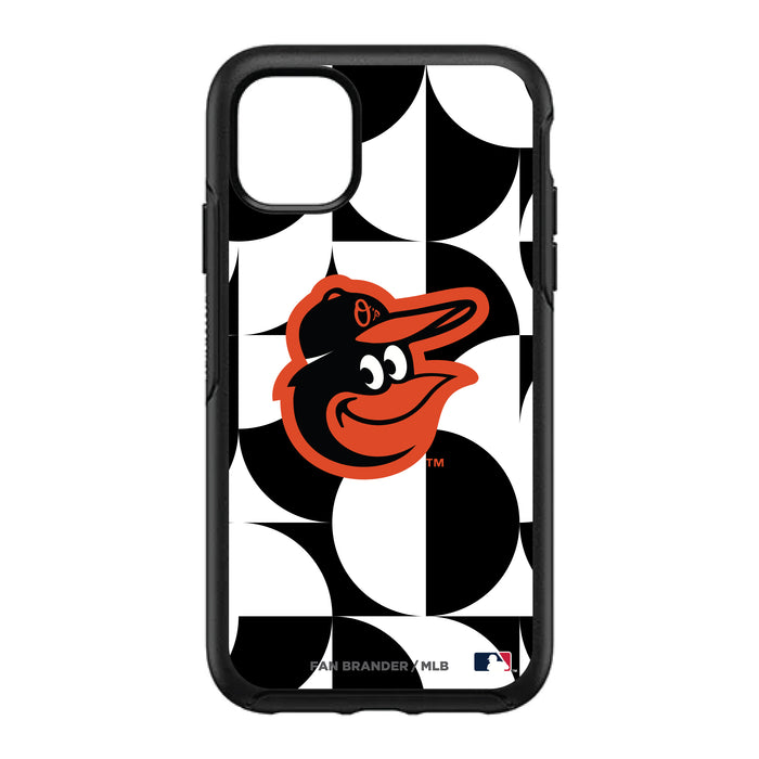 OtterBox Black Phone case with Baltimore Orioles Primary Logo on Geometric Circle Background