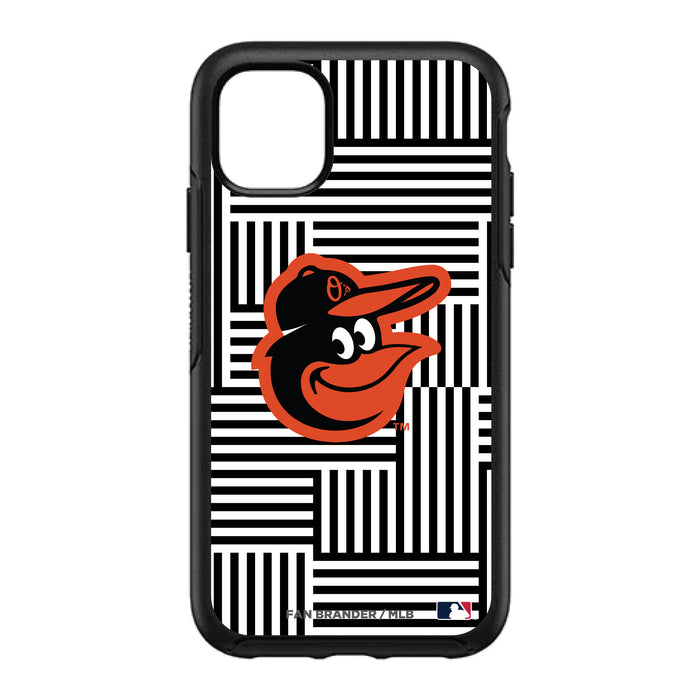 OtterBox Black Phone case with Baltimore Orioles Primary Logo on Geometric Lines Background