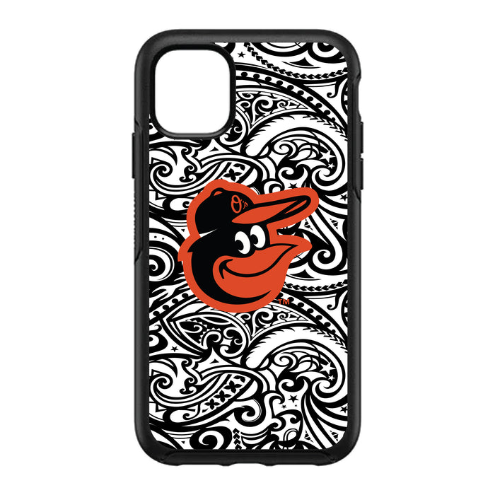 OtterBox Black Phone case with Baltimore Orioles Primary Logo With Team Color Tribal Background
