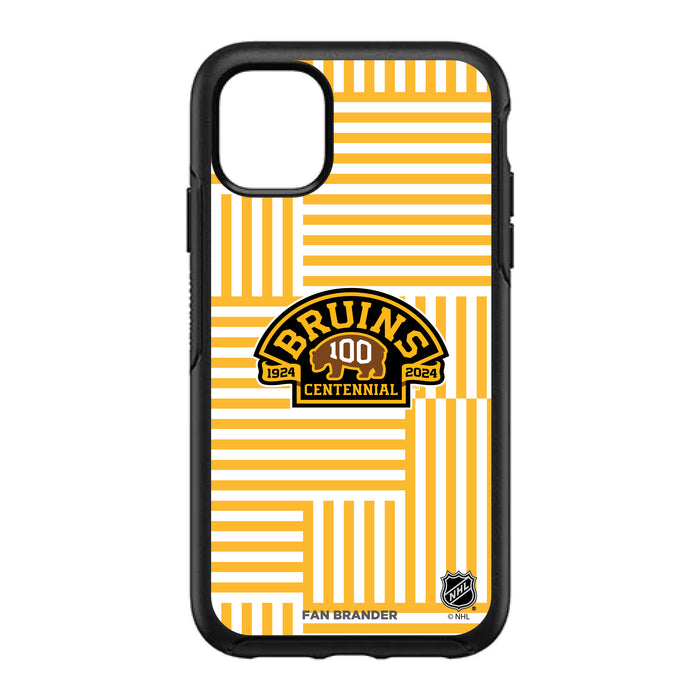 OtterBox Black Phone case with Boston Bruins Primary Logo on Geometric Lines Background
