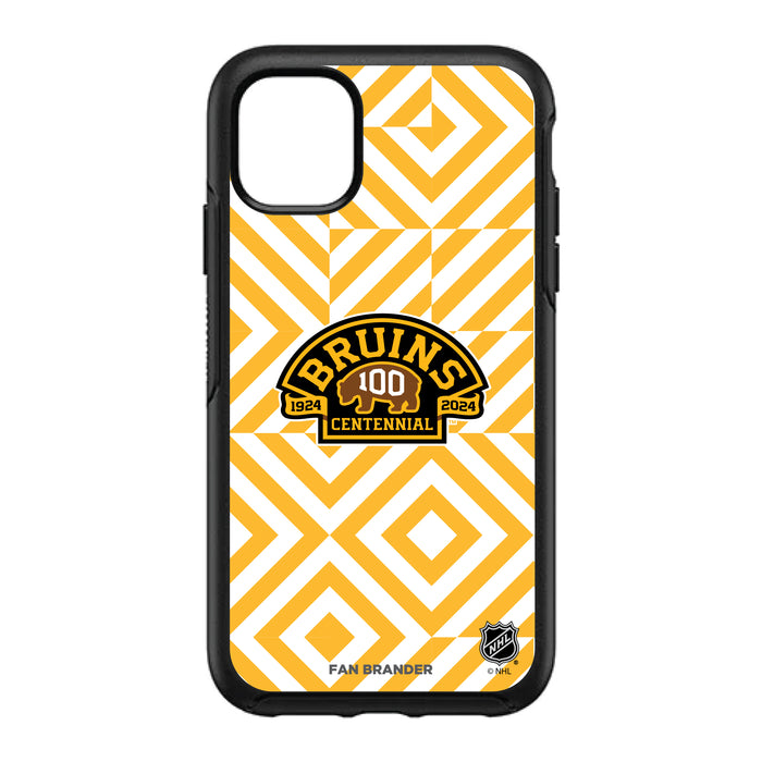 OtterBox Black Phone case with Boston Bruins Primary Logo on Geometric Diamonds Background