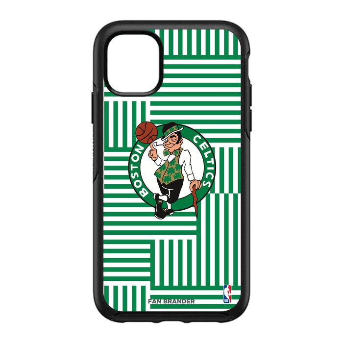 OtterBox Black Phone case with Boston Celtics Primary Logo on Geometric Lines Background