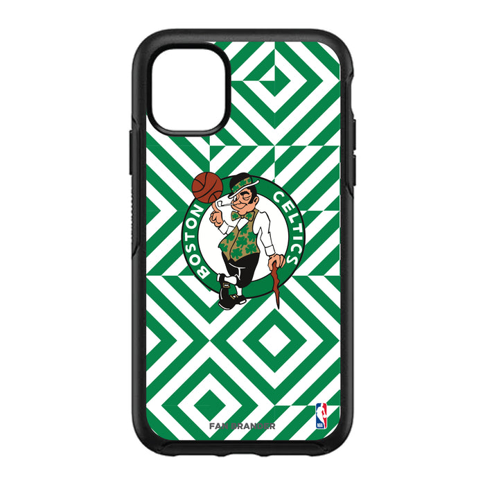 OtterBox Black Phone case with Boston Celtics Primary Logo on Geometric Diamonds Background