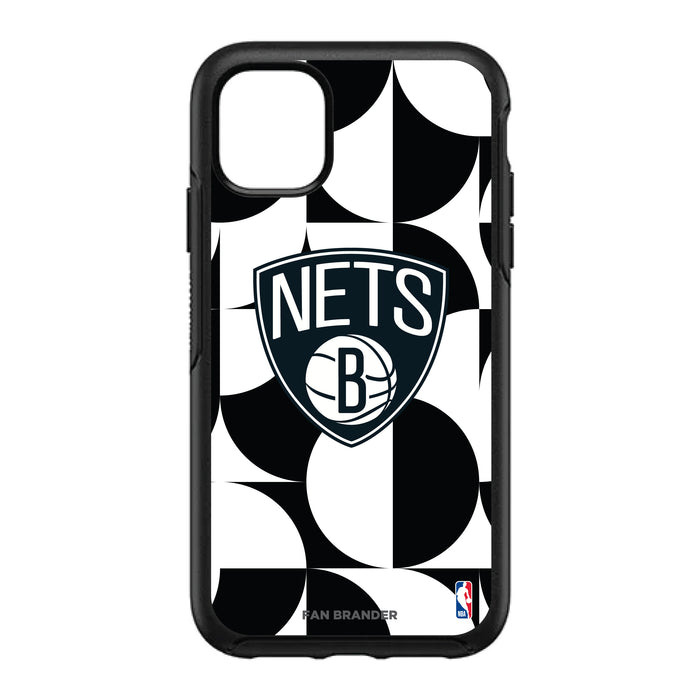 OtterBox Black Phone case with Brooklyn Nets Primary Logo on Geometric Circle Background