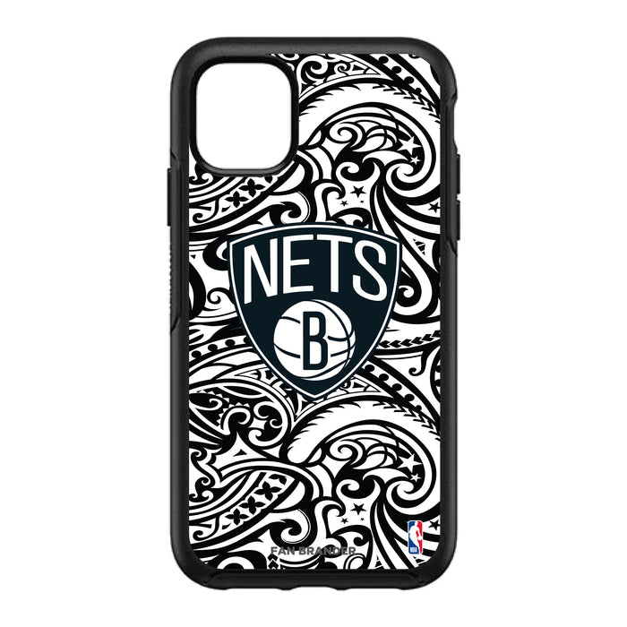 OtterBox Black Phone case with Brooklyn Nets Primary Logo With Team Color Tribal Background
