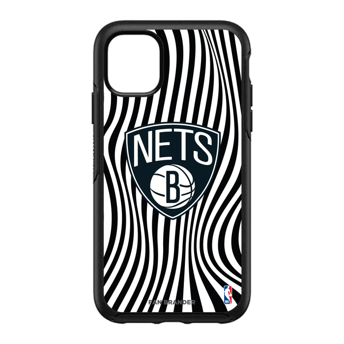 OtterBox Black Phone case with Brooklyn Nets Primary Logo With Team Groovey Lines