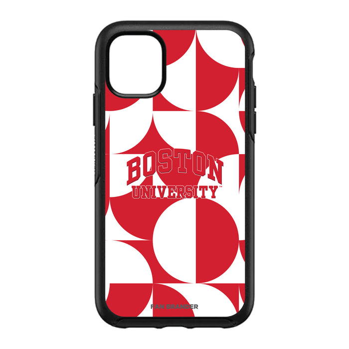 OtterBox Black Phone case with Boston University Primary Logo on Geometric Circle Background