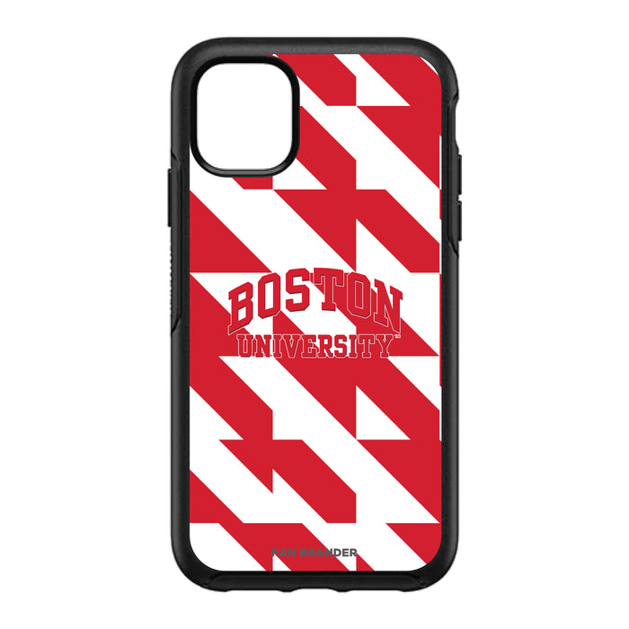 OtterBox Black Phone case with Boston University Primary Logo on Geometric Quad Background