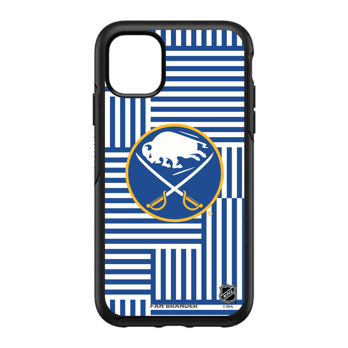 OtterBox Black Phone case with Buffalo Sabres Primary Logo on Geometric Lines Background