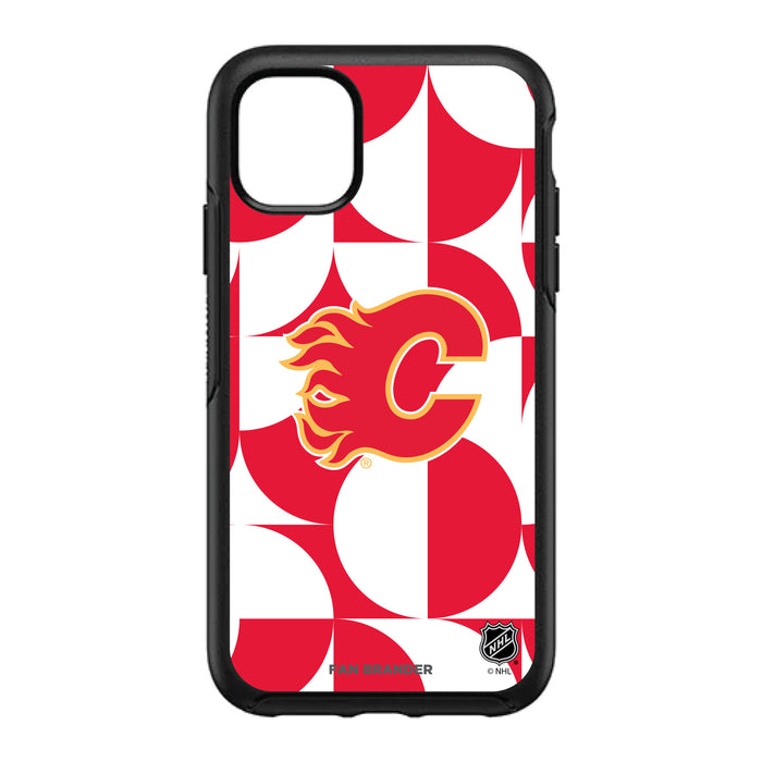 OtterBox Black Phone case with Calgary Flames Primary Logo on Geometric Circle Background