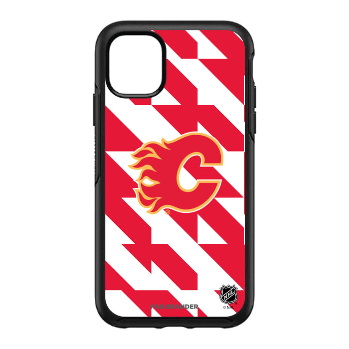 OtterBox Black Phone case with Calgary Flames Primary Logo on Geometric Quad Background