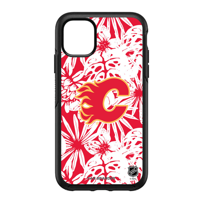 OtterBox Black Phone case with Calgary Flames Primary Logo With Team Color Hawain Pattern