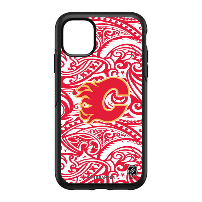 OtterBox Black Phone case with Calgary Flames Primary Logo With Team Color Tribal Background
