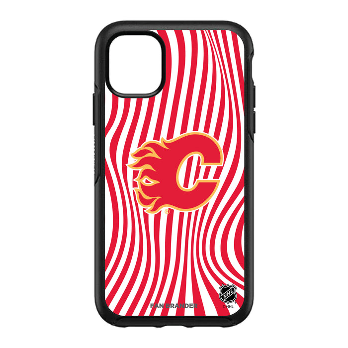 OtterBox Black Phone case with Calgary Flames Primary Logo With Team Groovey Lines