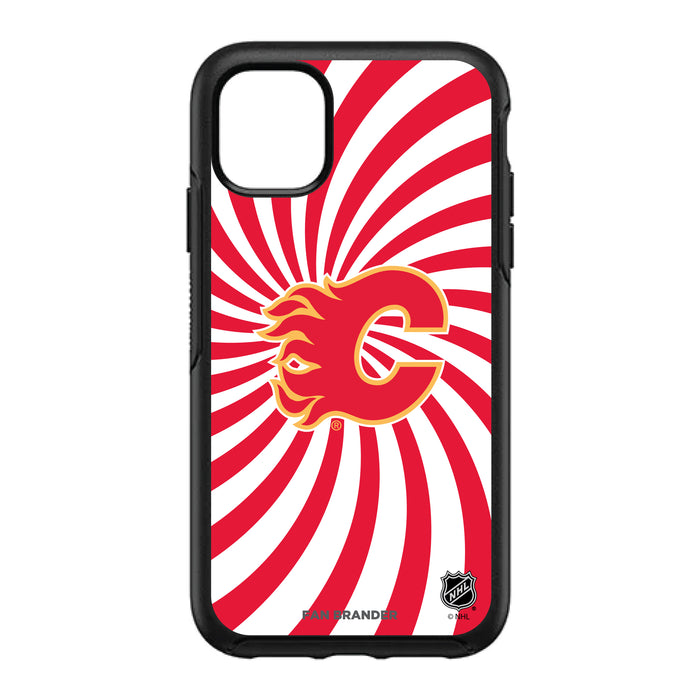 OtterBox Black Phone case with Calgary Flames Primary Logo With Team Groovey Burst