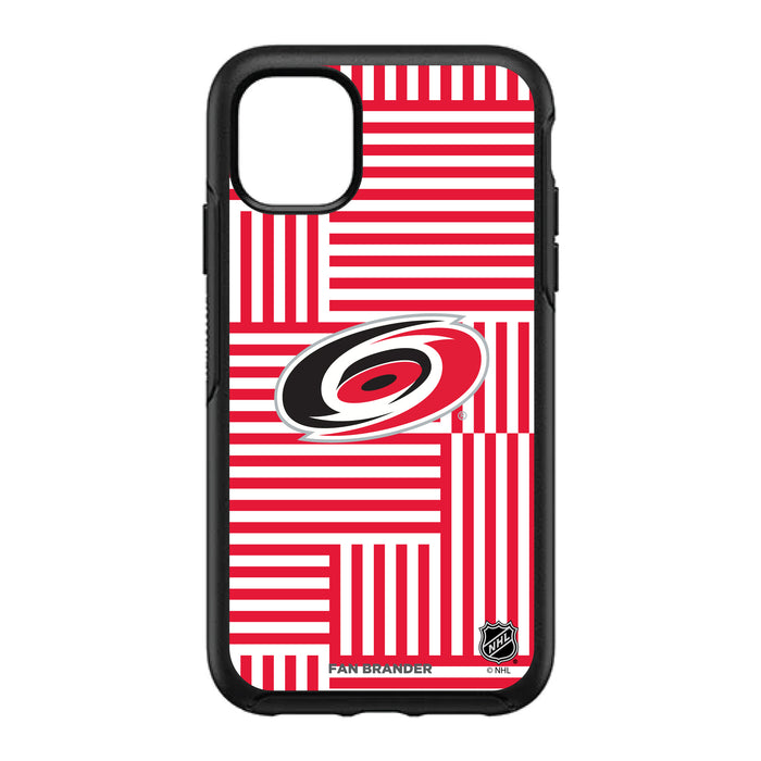 OtterBox Black Phone case with Carolina Hurricanes Primary Logo on Geometric Lines Background