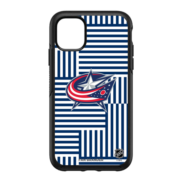 OtterBox Black Phone case with Columbus Blue Jackets Primary Logo on Geometric Lines Background