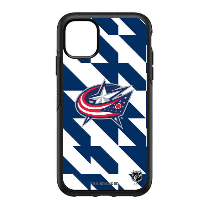 OtterBox Black Phone case with Columbus Blue Jackets Primary Logo on Geometric Quad Background