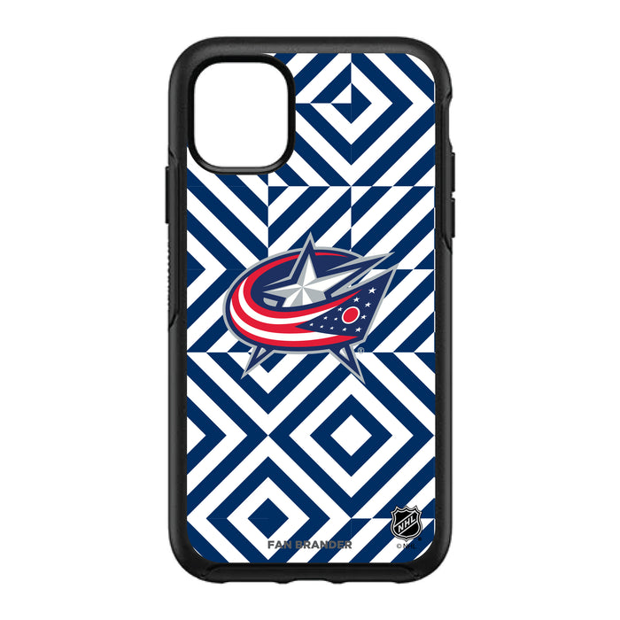 OtterBox Black Phone case with Columbus Blue Jackets Primary Logo on Geometric Diamonds Background