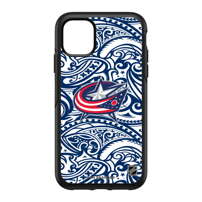 OtterBox Black Phone case with Columbus Blue Jackets Primary Logo With Team Color Tribal Background