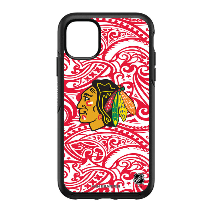 OtterBox Black Phone case with Chicago Blackhawks Primary Logo With Team Color Tribal Background