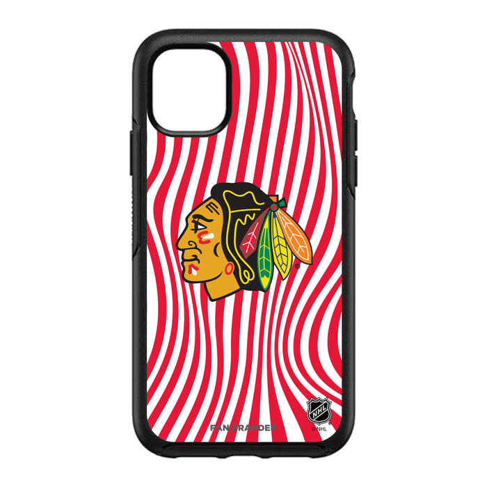 OtterBox Black Phone case with Chicago Blackhawks Primary Logo With Team Groovey Lines