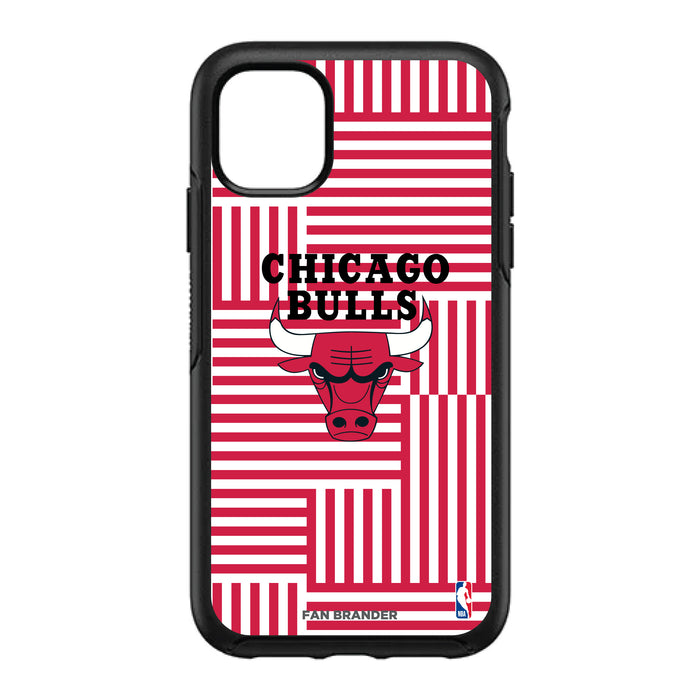 OtterBox Black Phone case with Chicago Bulls Primary Logo on Geometric Lines Background