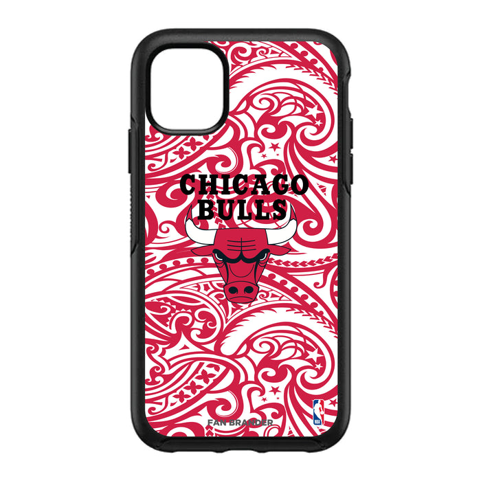 OtterBox Black Phone case with Chicago Bulls Primary Logo With Team Color Tribal Background
