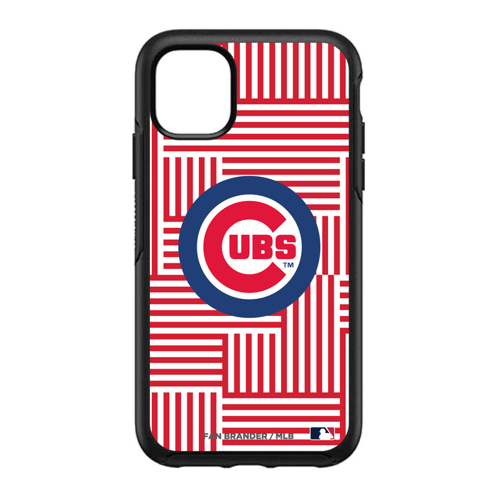 OtterBox Black Phone case with Chicago Cubs Primary Logo on Geometric Lines Background