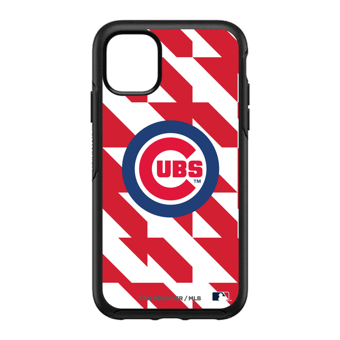 OtterBox Black Phone case with Chicago Cubs Primary Logo on Geometric Quads Background
