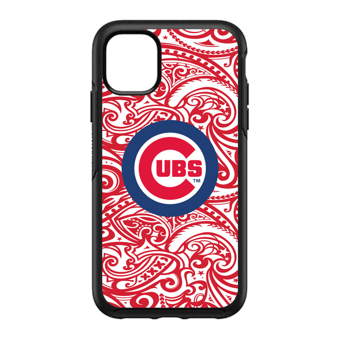 OtterBox Black Phone case with Chicago Cubs Primary Logo With Team Color Tribal Background