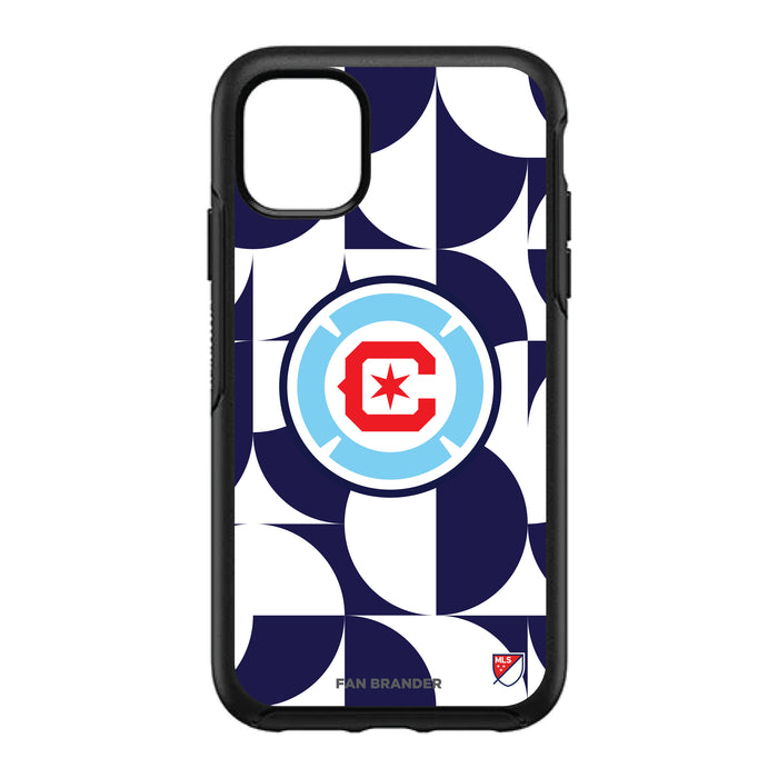 OtterBox Black Phone case with Chicago Fire Primary Logo on Geometric Circle Background