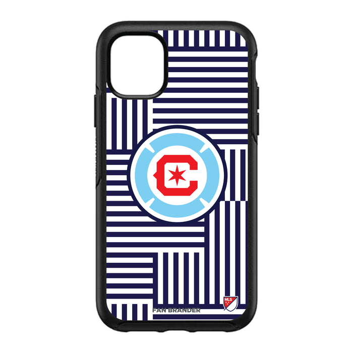 OtterBox Black Phone case with Chicago Fire Primary Logo on Geometric Lines Background