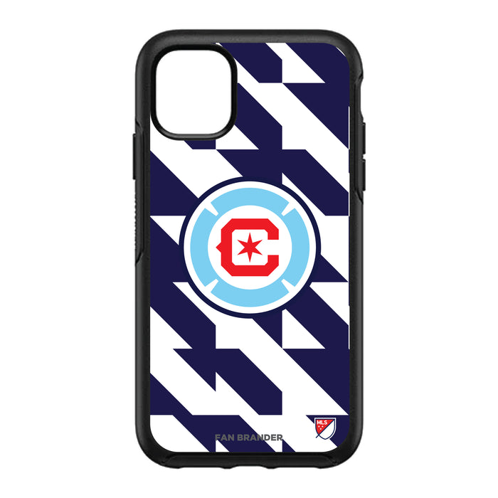 OtterBox Black Phone case with Chicago Fire Primary Logo on Geometric Quad Background