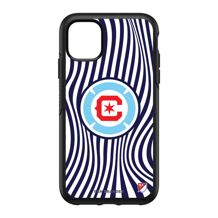OtterBox Black Phone case with Chicago Fire Primary Logo With Team Groovey Lines