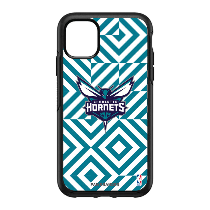 OtterBox Black Phone case with Charlotte Hornets Primary Logo on Geometric Diamonds Background